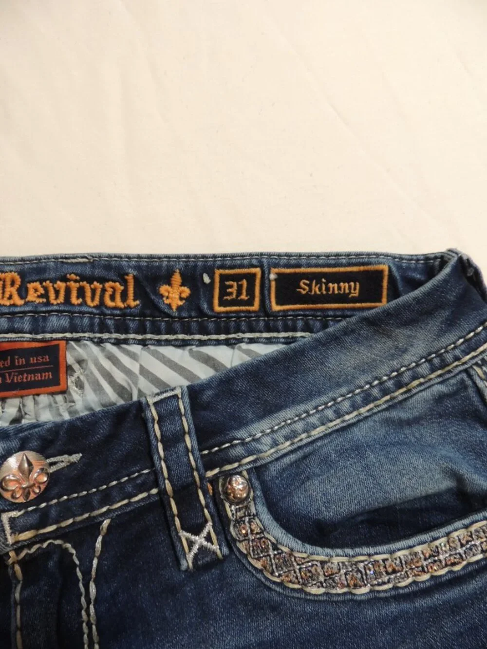 Rock Revival Vaness Skinny Jeans Woman 31 Pockets Blue Denim Jeans